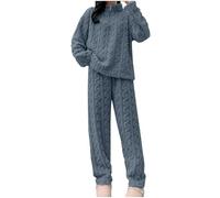 Generico Pigiama Donna Caldo Cotone Tute Estive Donna Womens Fuzzy Pajama Sets Warm Cozy Winter Sets Fleece Set Loose Comfy Ladies Plush Sleepwear del Pigiama Estivo Blue One Size