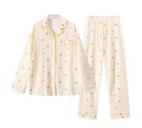 Generico Pigiama Donna Caldo Pigiami Aperto Davanti Invernale Leggero Giacca 2 Pezzi Con Bottoni Lungo Set Pigiama 2 Pezzi Comodo Casual Elegante per la Casa per il Tempo Libero per Casa e Giardino