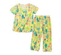 Generico Pigiama Donna Comodo, Pigiama Donna Set Comodo Cotone Top Manica Corta con Pantaloni Capri per Dormire Loungewear Casual Elegante (Yellow, XL)