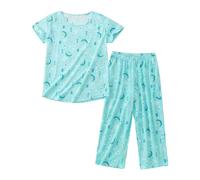 Generico Pigiama Donna Comodo, Pigiama Donna Set Comodo Cotone Top Manica Corta con Pantaloni Capri per Dormire Loungewear Casual Elegante (Sky Blue, S)