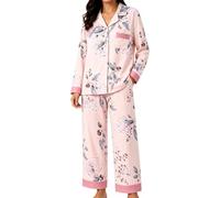 Generico Pigiama Donna con Pantalon con Tasche Top A Manica Lunga Due Pezzi | Set Completo Notte A Fiori Abbigliamento Da Casa Pigiami Casual Comoda Sleepwear Elegante Camicetta Con Colletto Rivoltato