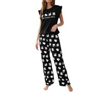 Generico Pigiama Donna Cotone Corti,Maniche A Palloncino in Seta di Latte da Donna Abbigliamento da Casa da Donna Indossabile sopra Un Tailleur Pantalone Corto