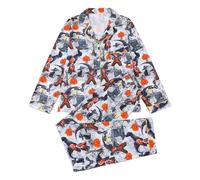 Generico Pigiama Donna - Donna a Maniche Lunghe con Colletto Stampato Halloween - Abbigliamento Casual per la Casa con Pantaloni Lunghi