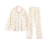 Generico Pigiama Donna Estivo Cotone Lovable Love Cardigan può Essere Indossato Esternamente in Tessuto Stropicciato Abbigliamento per La Casa Set di Pantaloni A Tutine Donna Estive Hot Pink M