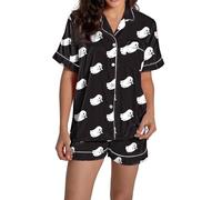 Generico Pigiama Donna Estivo Halloween Pigiama Due Pezzi Raso Top e Pantaloncini Sexy Pigiami Corto Bottoni Davanti Elegante Pigiami Set Completo Casual Traspirante Comodi Leggeri Sleepwear