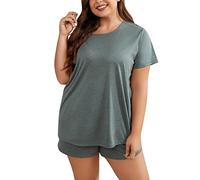 Generico Pigiama Donna Estivo Pinocchietto Set da Due Pezzi A Maniche Corte con Scollo Tondo Tinta Unita da Donna Taglie Forti Pigiama Invernale Sexy Canotta Green XXXXXL
