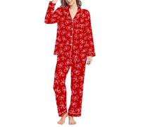 Generico Pigiama Donna Felpato Pigiama A Maniche Corte Women S Winter Spring Home Leisure Bow Love Loose Imitation Color DING Pajama Sleepy Pants Set Caldo Donna Pigiami Red XL