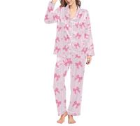 Generico Pigiama Donna Felpato Pigiama A Maniche Corte Women S Winter Spring Home Leisure Bow Love Loose Imitation Color DING Pajama Sleepy Pants Set Caldo Donna Pigiami Pink L