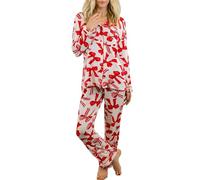 Generico Pigiama Donna Invernale Caldo Pigiama Tuta Donna Women S Winter Spring Home Leisure Bow Love Loose Imitation Color DING Pajama Sleepy Pants Set Women S Sleepwear Red L