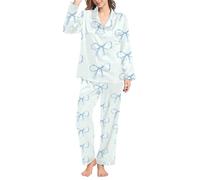 Generico Pigiama Donna Invernale Caldo Set Pigiama Set Women S Winter Spring Home Leisure Bow Love Loose Imitation Color DING Pajama Sleepy Pants da Donna Light Blue L