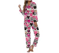 Generico Pigiama Donna Invernale - Donna Maniche Lunghe Accogliente Comodo Relax Sogni San Set Due Pezzi Casual Stampato Largo vestibilità Stagioni Lavabile