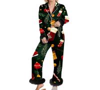 Generico Pigiama Donna Invernale - Due Pezzi Donna con Stampato Natalizio Abbigliamento Casual per Dormire e Relax Set Lungo con Maniche Lunghe vestibilità Comoda per Ogni Stagione Eleganza Semplice