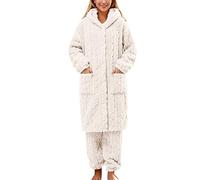 Generico Pigiama Donna Invernale in Pile Due Pezzi Morbido Pigiama Set Caldo Pesante Pigiami Lungo con Cappuccio Confortevole Abbigliamento da Casa Invernale con Tasche