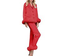 Generico Pigiama Donna Invernale,Pigiami Donna Calida Colletto Risvoltato con Bottoni Camicia E Pantaloni Completi Polsini Morbidi Tinta Unita Manica Lunga Confortevole Sleepwear Casual da Casa