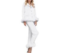 Generico Pigiama Donna Invernale,Pigiami Donna Calida Colletto Risvoltato con Bottoni Camicia E Pantaloni Completi Polsini Morbidi Tinta Unita Manica Lunga Confortevole Sleepwear Casual da Casa