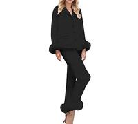 Generico Pigiama Donna Invernale,Pigiami Donna Calida Colletto Risvoltato con Bottoni Camicia E Pantaloni Completi Polsini Morbidi Tinta Unita Manica Lunga Confortevole Sleepwear Casual da Casa