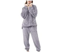Generico Pigiama Donna Invernale,Pigiami Donna Calida Colletto Risvoltato Spessore Morbido Tinta Unita Pigiama Due Pezzi Manica Lunga Sciolto Casual Confortevole Sleepwear da Casa