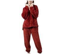 Generico Pigiama Donna Invernale,Pigiami Donna Calida Colletto Risvoltato Spessore Morbido Tinta Unita Pigiama Due Pezzi Manica Lunga Sciolto Casual Confortevole Sleepwear da Casa