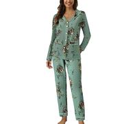 Generico Pigiama Donna Invernale Set Caldo Pile Pigiami Due Pezzi Morbido Manica Lunga Pantalone Lungo Pigiama 2 Pezzi con Tasche Morbido Comodo Traspirante per Il Tempo Libero Per La Casa