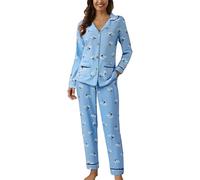 Generico Pigiama Donna Invernale Set Caldo Pile Pigiami Due Pezzi Morbido Manica Lunga Pantalone Lungo Pigiama 2 Pezzi con Tasche Morbido Comodo Traspirante per Il Tempo Libero Per La Casa