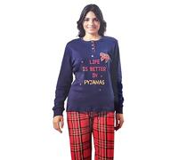Generico Pigiama Donna Irge Caldo Cotone Interlock MI1674, Set Due Pezzi, 100% Made in Italy (IT, Testo, L, Regular, Regular, Blu/Rosso)