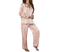Generico Pigiama Donna Lungo Pantalone A Gamba Larga E Camicia con Bottoni Scollo V Aperto Davanti Set Elegante Comodo Pigiami Due Pezzi Morbido Sciolto Accogliente per Casa e Casuale Ospedale