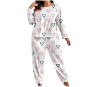 Generico Pigiama Donna Oversize Stampa Pigiama Cotone Invernale Pigiami Elegante Lungo Leggero Abbigliamento da Notte Morbido e Confortevole Set Due Pezzi Maniche Lunghe Tuta da Casa