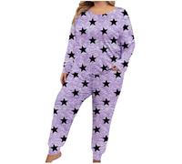 Generico Pigiama Donna Oversize Stampa Pigiama Cotone Invernale Pigiami Elegante Lungo Leggero Abbigliamento da Notte Morbido e Confortevole Set Due Pezzi Maniche Lunghe Tuta da Casa