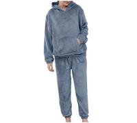 Generico Pigiama Donna Pile Invernale con Cappuccio Pigiami 2 Pezzi Felpato Caldo Pigiama Comodo Cotone Camicia da Notte Sciolto Morbido e Confortevole Pantaloni Pigiami Set Casual per la Casa