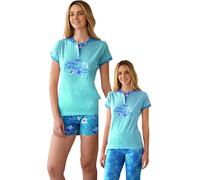 Generico Pigiama Donna Tris, TD60 Cotone 100%, Manica Corta con Pantalone Lungo (Verde Acqua, S)