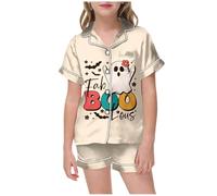 Generico Pigiama Due Pezzi per Bambini di Halloween Famiglia Set Neonato Neutro Costume da Scheletro Camicia Pantaloni Abbinato Stampa dei Cartoni Animati dai 3 ai 13 Anni