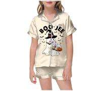 Generico Pigiama Due Pezzi per Bambini di Halloween Famiglia Set Neonato Neutro Costume da Scheletro Camicia Pantaloni Abbinato Stampa dei Cartoni Animati dai 3 ai 13 Anni
