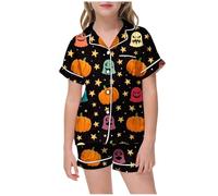 Generico Pigiama Due Pezzi per Bambini di Halloween Set Biancheria da Notte Abiti Casual Adolescenti Costume Scheletro Camicia Pantaloni Abbinato Stampa Regalo 1-12 Anni