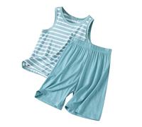 Generico Pigiama Estivo Due Pezzi per Bambini con Canotta a Righe e Pantaloncini Larghi, Abbigliamento da casa Leggero per Ragazzi e Ragazze Sottili, Senza Maniche Ideale per Notti Calde