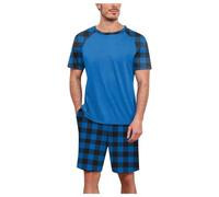 Generico Pigiama Estivo Uomo,Abbigliamento per La Casa da Uomo Colore Scozzese Abbinato Moda per Il Tempo Libero Morbido Pigiama Completo per La Casa Abito A Due Pezzi