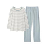 Generico Pigiama Halloween Donna Pigiama Donna Cotone Lungo Womens Comfortable Stripe Gradient Pure Color Imitation Cotton Pajamas Women S Casual Loose Long Sleeved Trousers Blue L