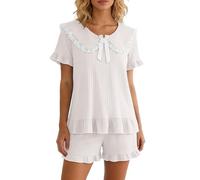 Generico Pigiama in Raso a Maniche Corte con Bottoni e Pantaloncini, Comodo Pigiama da casa per Donna, Completo da notte57