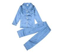 Generico Pigiama in raso di seta per bambina da bambino, set a maniche lunghe, camicia abbottonata, top, pantaloni, pigiama da notte in 2 pezzi per bambini