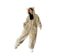Generico Pigiama Intero Donna in Pile Morbido con Cappuccio Carino Foderato Spesso per Calore Invernale Casalingo Vestaglia(White-a, M)