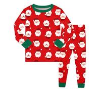 Generico Pigiama Natale Bambino 2-10 Anni Pigiama Natalizio Ragazzo Invernale Pigiami di Natale Bambina Due Pezzi Set Top Manica Lunga e Pantaloni Leggero Tuta d Casa (Rosso, 4-5 Anni)