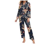 Generico Pigiama Natale Donna, Pigiami Donna Invernali Pigiama Due Pezzi da Uomo Maniche Lunghe con Design di Babbo Natale Comodo da Indossare Relax Pigiami Matchati Coppia per Feste
