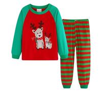 Generico Pigiama Natalizio Bambino 1-7 Anni Pigiama Natale Bambina Invernale Rena Pigiami Natalizi Ragazza 2 Pezzi Set Top Manica Lunga e Pantaloni Casual Abbigliamento d Casa (Verde, 5-6 Anni)