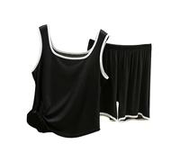 Generico Pigiama onna Bottoni Dietro Set Pigiami da Donna Abbigliamento da casa Canotta Casual con Pantaloncini Set Pigiameria 2 Pigiama onna 3 Pezzi Cotone