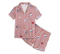 Generico Pigiama per Bambine per la Festa 'Indipendenza - Cardigan a Maniche Corte e Pantaloncini - Completo da Notte per Bambine dai 2 8 Anni (Red, 4-5 Years)