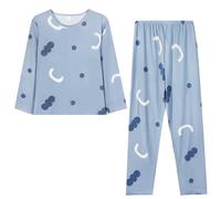 Generico Pigiama Raso Donna Pigiama Cotone Women S Autumn Winter Round Neck Cute Printed Loose Home Casual Pajama Sleeper Set Canotte Donna Cotone Estive da Light Blue L