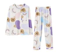 Generico Pigiama Raso Donna Pigiama Cotone Women S Autumn Winter Round Neck Cute Printed Loose Home Casual Pajama Sleeper Set Canotte Donna Cotone Estive da Purple XXL