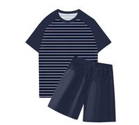 Generico Pigiama Uomo Corto Estivo,Pigiami Uomo Eleganti Leggero Morbido Loungewear Set Maniche Corte Blocco dei Colori T-Shirt E Pantaloncini con Tasche Casual Pigiami