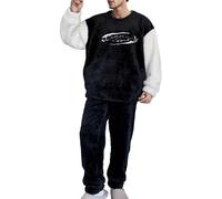 Generico Pigiama Uomo Invernale Caldo Lungo Pigiami 2 Pezzi Morbido E Confortevole Taglie Forti Set Sciolto Accogliente per Dormire Stare in Casa Completo