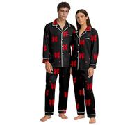 Generico Pigiami Abbinati Coppia, Pigiama per San Valentino con Stampa Floreale A Cuore Top A Maniche Lunghe E Pantaloni Comodo Abbigliamento da Casa