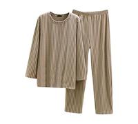 Generico Pigiami da Uomo, Pigiama Termico in Flanella con Camicia a Maniche Lunghe e Pantaloni, Comodo Completo in Due Pezzi Foderato in Pile per l'Abbigliamento Invernale da casa (Coffee, L)